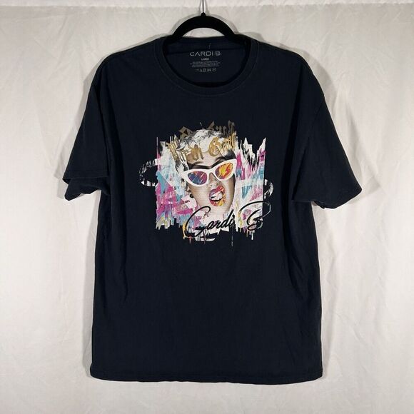Cardi B T Shirt Women's Large Black Graphic Print Short Sleeve Crew Neck - Picture 1 of 8